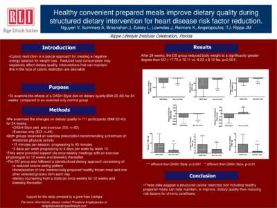Healthy convenient prepared meals improve dietary quality during structured dietary intervention for heart disease risk factor reduction. Nguyen V, Summers A, Brosnahan J, Zukley L, Lowndes J, Reimers K, Angelopoulos, TJ