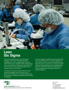 Lean Six Sigma While some companies use Lean and Six Sigma separately, many have found greater success by integrating them into one comprehensive continuous improvement process. Integration entails working through