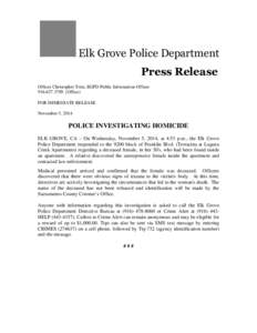 EGPD Press Release - Homicide Investigation