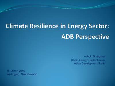 Financier’s Perspective of Ensuring Climate Resilient in Energy Sector Investments in Developing Asia