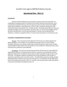 Canada’s Inter‐agency Wild Bird Influenza Survey    Operational Plan – 2011‐12       
