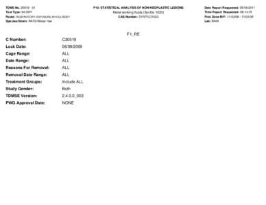 TDMS No[removed]Test Type: 90-DAY P10: STATISTICAL ANALYSIS OF NON-NEOPLASTIC LESIONS  Metal working fluids (Syntilo 1023)