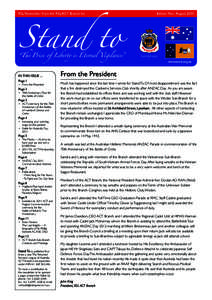 Stand to RSL Newsletter from the RSL ACT Branch Inc “The Price of Liberty is Eternal Vigilance”  Edition Two | August 2011