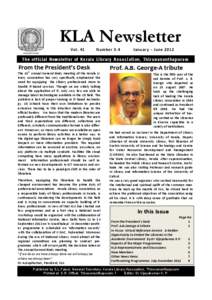 KLA Newsletter  KLA Newsletter Vol. 41, No 3-4, January-June 2012 Vol. 41