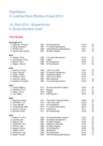 Ergebnisse 4. Lauf im Fürst‐Pückler‐Pokal [removed]. Mai 2014 ‐ Krauschwitz 6. Krauschwitzer Lauf 10,19 km M U18 (M 16/17)