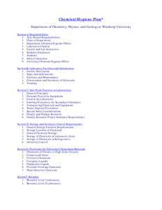 Chemical Hygiene Plan* Department of Chemistry, Physics, and Geology at Winthrop University Section A: Responsibilities 1. Year-Round Responsibilities 2. Chair of Department 3. Department Chemical Hygiene Officer