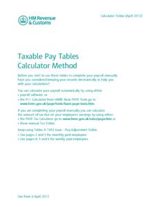 Calculator Tables (April[removed]Taxable Pay Tables Calculator Method
