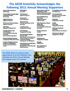 The ASCB Gratefully Acknowledges the Following 2011 Annual Meeting Supporters Advanced Microscopy Group ROCK’d Bags  EMD Millipore