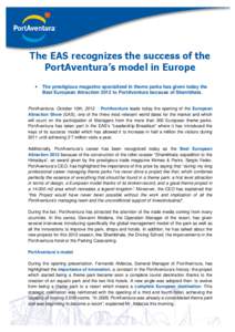 The EAS recognizes the success of the PortAventura’s model in Europe •