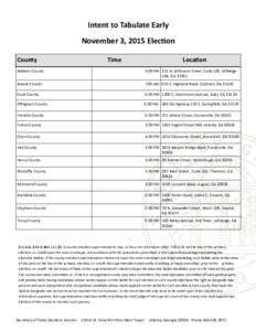 Intent to Tabulate Early November 3, 2015 Election County Time