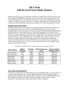 HF E-Mail with the KAM Series Radio Modems Ships and yachts at sea may use Kantronics KAM series of HF modem to send and receive radio telex messages (INTERNET text messages, text FAX, and other e-mail formats) inexpensi