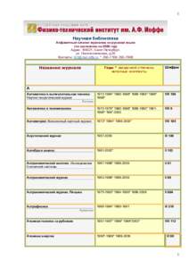Алфавитный каталог журналов на русском языке. Отдел БАН при ФТИ РАН
