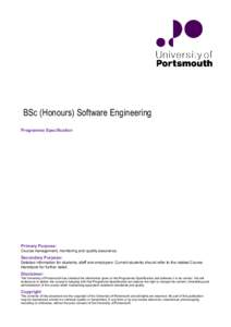 BSc (Honours) Software Engineering Programme Specification Primary Purpose: Course management, monitoring and quality assurance.