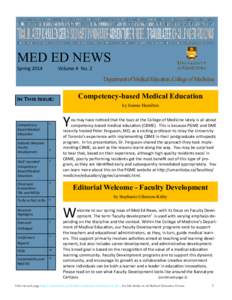 MED ED NEWS Spring 2014 Volume 4 No. 2  Department of Medical Education, College of Medicine