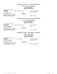 Superior Court, County of Fresno Hon. Houry Sanderson Date: Department: Dept. 53 Hearings for: 9:00 AM F13900437