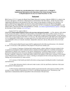 RHODE ISLAND HIGHER EDUCATION ASSISTANCE AUTHORITY Supplemental Information on the Operations of the Tuition Savings Program (CollegeBoundfund®) for the Year Ended December 31, 2012 Background RIGL Section[removed]req