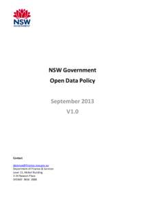 NSW Government Open Data Policy September 2013 V1.0  Contact