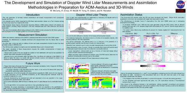 The Development and Simulation of Doppler Wind Lidar Measurements and Assimilation Methodologies in Preparation for ADM-Aeolus and 3D-Winds W. McCarty, R. Errico, M. McGill, R. Yang, R. Gelaro, and M. Rieneker Introducti