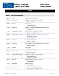 Eskom Expo For Young Scientists Medals Report : Winners by Medal