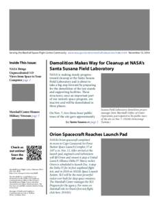 Serving the Marshall Space Flight Center Community www.nasa.gov/centers/marshall/about/star/index.html November 12, 2014  Inside This Issue: NASA Brings Unprecedented 3-D Views from Space to Your