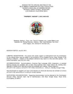 AGENDA FOR THE SPECIAL MEETING OF THE BLUE RIBBON COMMISSION ON CHILD PROTECTION KENNETH HAHN HALL OF ADMINISTRATION 500 WEST TEMPLE STREET, ROOM 381B LOS ANGELES, CALIFORNIA 90012