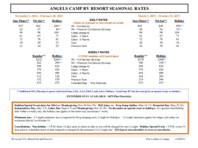 ANGELS CAMP RV RESORT SEASONAL RATES