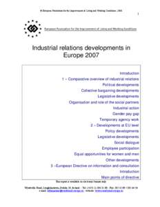 © European Foundation for the Improvement of Living and Working Conditions, [removed]Industrial relations developments in Europe 2007
