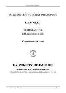 III Sem. BA Sanskrit. Complementary Course Introduction to Indian Philosophy.pmd