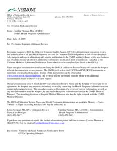Office of Vermont Health Access 312 Hurricane Lane, Suite 201 Williston, VT[removed]www.ovha.vermont.gov  Agency of Human Services