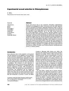 doi: [removed]j[removed]00830.x  Experimental sexual selection in Chlamydomonas G. BELL Biology Department, McGill University, Montreal, Quebec, Canada