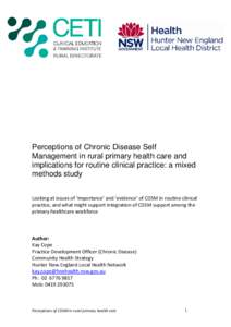 Perceptions of Chronic Disease Self Management in rural primary health care and implications for routine clinical practice: a mixed methods study    