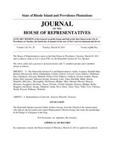 State of Rhode Island and Providence Plantations  JOURNAL -OF THE-  HOUSE OF REPRESENTATIVES