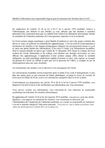 Modèle d’information aux responsables légaux pour le traitement des données dans le LSU  En application de l’article 32 de la loi ndu 6 janvier 1978 modifiée, relative à l’informatique, aux fichiers et 