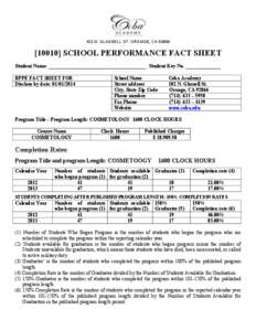 102 N. GLASSELL ST. ORANGE, CA[removed]SCHOOL PERFORMANCE FACT SHEET Student Name: _______________________________________ Student Key No. ______________ BPPE FACT SHEET FOR Disclose by date: [removed]