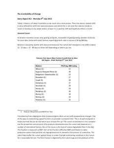 The Inevitability of Change Dairy Digest #12 - Monday 9th July 2012 Today’s theme is all about transitions as we move into a new season. There has been a modest shift in price offered for milk from some processors and 