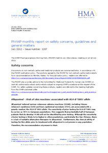 Pharmacovigilance Working Party (PhVWP) monthly report on safety concerns, guidelines and general matters