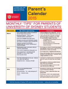 COUNSELLING AND PSYCHOLOGICAL SERVICES (CAPS) Parent’s Calendar