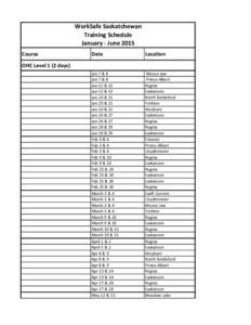 WorkSafe Saskatchewan Training Schedule January - June 2015 Course  Date
