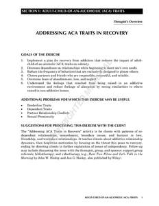 SECTION 1: ADULT-CHILD-OF-AN-ALCOHOLIC (ACA) TRAITS Therapist’s Overview ADDRESSING ACA TRAITS IN RECOVERY  GOALS OF THE EXERCISE