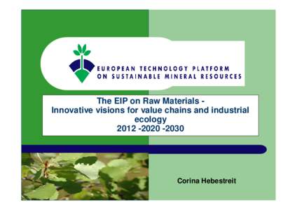 The EIP on Raw Materials Innovative visions for value chains and industrial ecology[removed] Corina Hebestreit