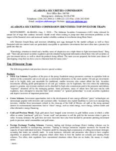 ALABAMA SECURITIES COMMISSION Post Office Box[removed]Montgomery, Alabama[removed]Telephone: ([removed]or[removed]Fax: ([removed]Email: [removed] Website: www.asc.alabama.gov