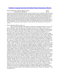 Southern Campaign American Revolution Pension Statements & Rosters Pension application of Thomas Hedger S32314 Transcribed by Will Graves f21VA[removed]