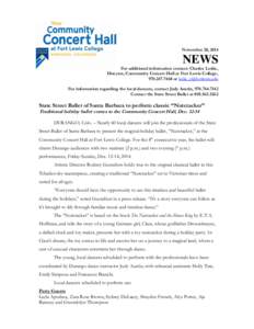 November 28, 2014  NEWS For additional information contact: Charles Leslie, Director, Community Concert Hall at Fort Lewis College, [removed]or [removed]