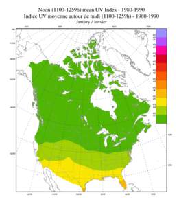 Noon1259h) mean UV IndexIndice UV moyenne autour de midi1259hJanuary / Janvier 70N