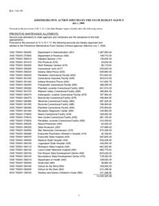 B/A[removed]ADMINISTRATIVE ACTION MINUTES BY THE STATE BUDGET AGENCY July 1, 2000 Pursuant to the provisions of IC[removed], the State Budget Agency hereby takes the following action. PREVENTIVE MAINTENANCE ALLOTMENTS: