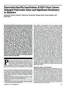 Pancreatic-Specific Inactivation of IGF-I Gene Causes Enlarged Pancreatic Islets and Significant Resistance to Diabetes