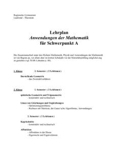 Regionales Gymnasium Laufental - Thierstein Lehrplan Anwendungen der Mathematik für Schwerpunkt A