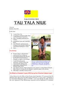 FAKATUFONO NIUE  TAU TALA NIUE TTN #70 October 11th, 2010 In this Issue: