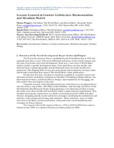 This paper is a pre-print version presented at the ISKO UK 2009 conference, 22-23 June, prior to peer review and editing. For published proceedings see special issue of Aslib Proceedings journal. Lessons Learned in Conte