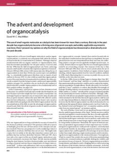 INSIGHT COMMENTARY  NATURE|Vol 455|18 September 2008|doi:[removed]nature07367 The advent and development of organocatalysis